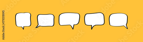 Vector set of five hand-drawn speech bubbles. Empty comic chat boxes for dialogue and communication themes