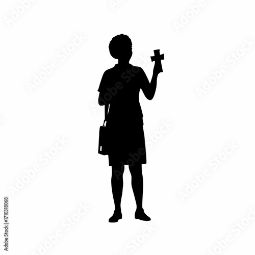 Silhouette of health worker giving speech on vaccination hesitancy isolated on white background