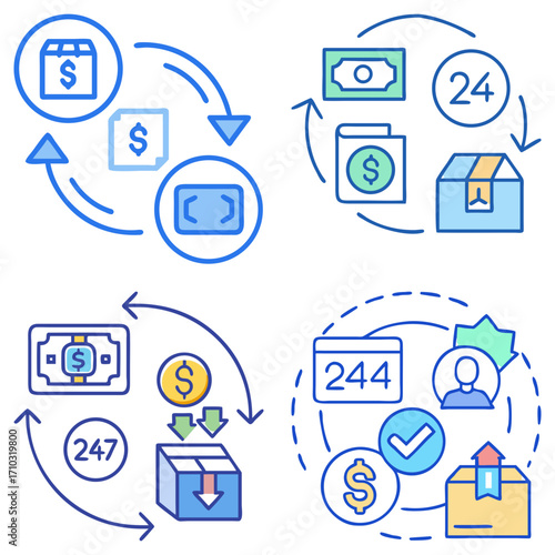Refund, Return Box, Money Back Guarantee and Exchange Vector Icons Set– Customer Service Symbols