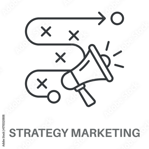 Strategy Marketing Outline Color Blue With Orange Concept Simple Style Design Vector