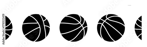 Black and White Basketball Icons: A Row of Sports Balls