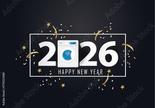 Happy new year 2026 Year 2026 with Washing machine
