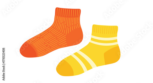 Two pairs of colorful knitted socks for children are depicted with a white background.