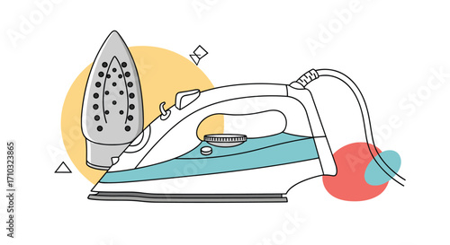 Detailed illustration of a steam iron with its soleplate showing the vents and the water reservoir.