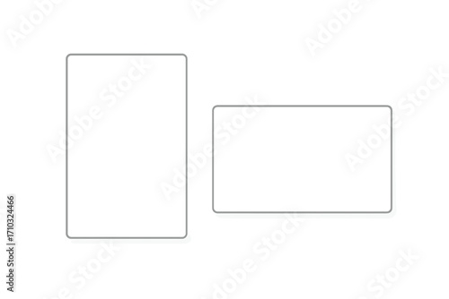 Minimal business card mockup with subtle shadow overlay on white background, vector cartoon illustration, transparent background, ordered set of blank cards for design presentation