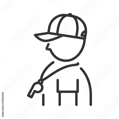 trainer icon, personal coach, trainer sign, workout, linear vector illustration