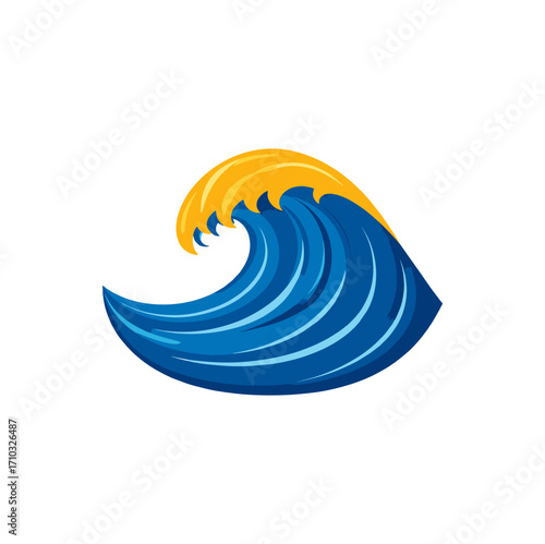 Abstract ocean wave icon vector, dark blue color mix with warm mustard details
