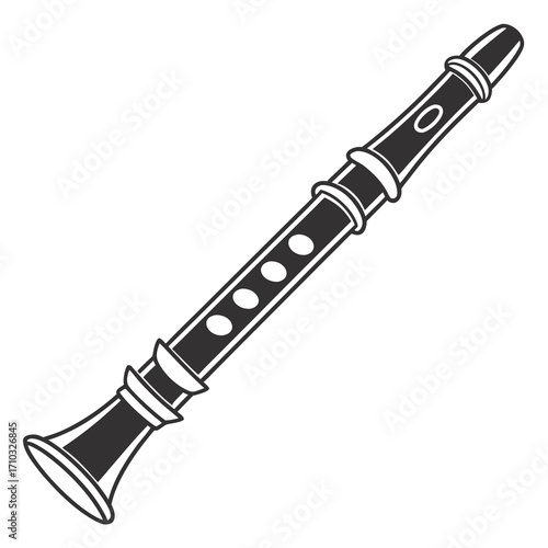Black clarinet silhouette isolated on white background