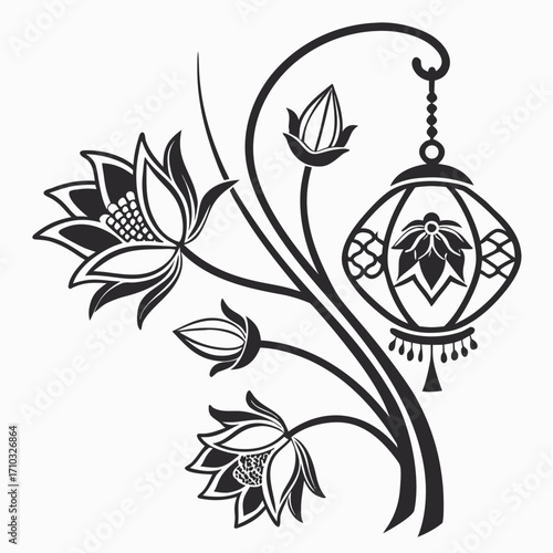 Floral lantern design silhouette isolated on white background