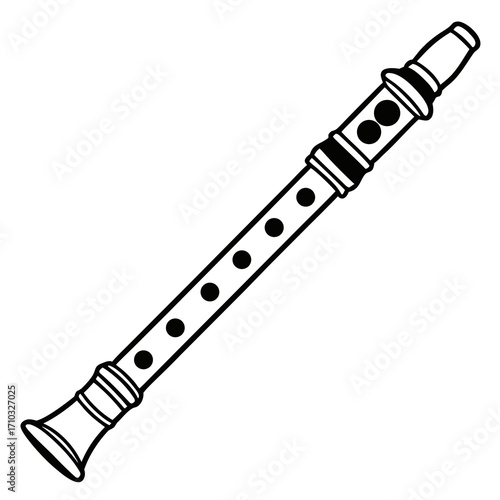 Recorder musical instrument silhouette isolated on white background