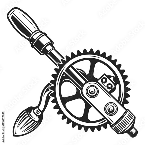 Vintage hand crank egg beater silhouette isolated on white background