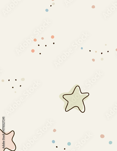 Patrón vectorial simple y caprichoso con estrellas y puntos