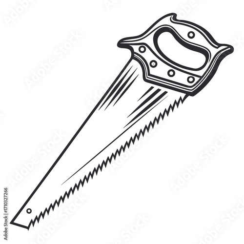 Vintage hand saw silhouette isolated on white background