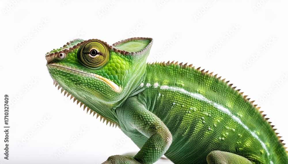 Fototapeta premium green chameleon isolated on a clean white background detailed skin