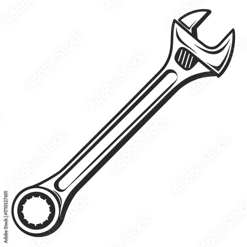 Adjustable wrench silhouette isolated on white background