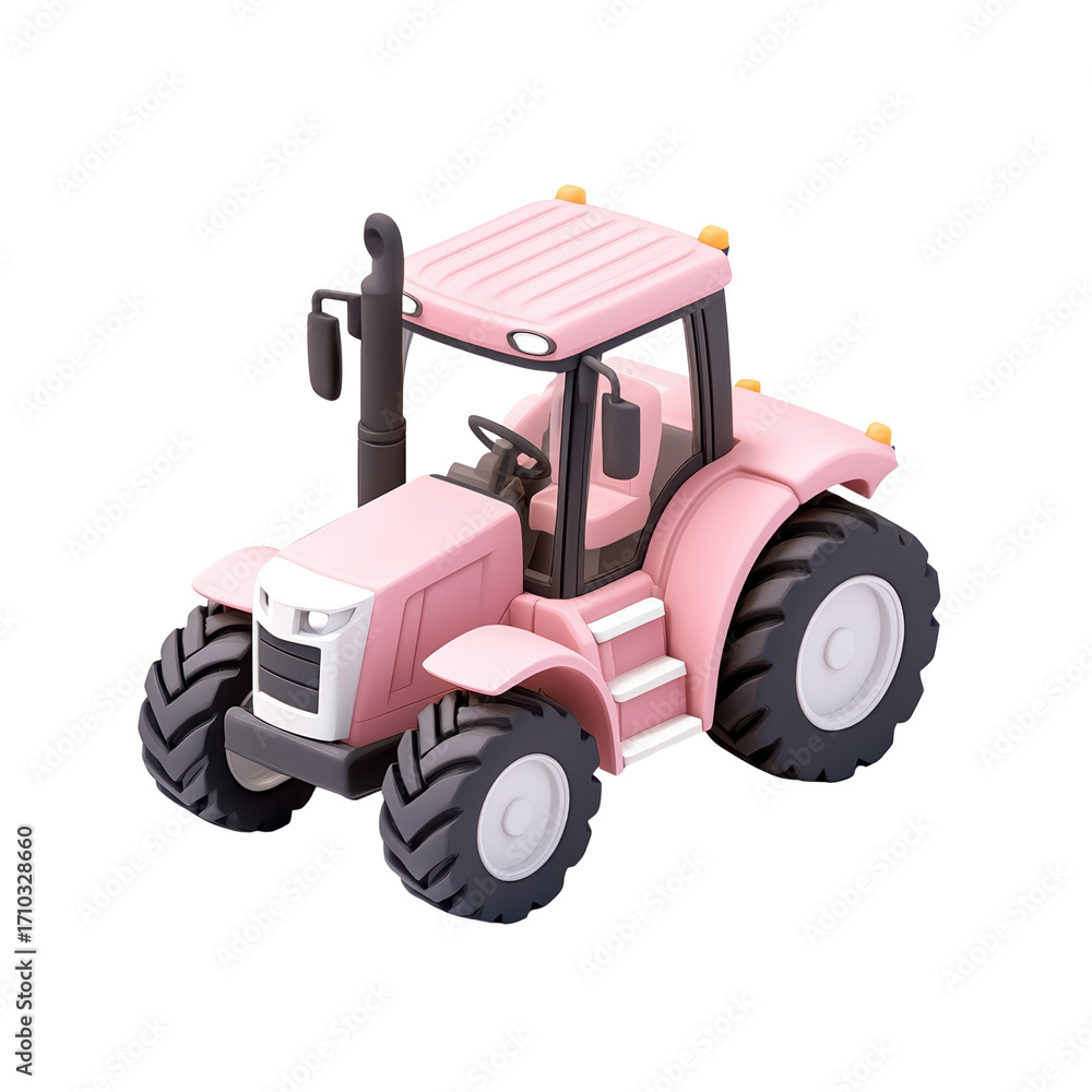 Obraz premium Cute Pink Tractor Cartoon Illustration for Farming or Agriculture