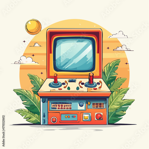 Retro Arcade Game Console Pixel Art Illustration