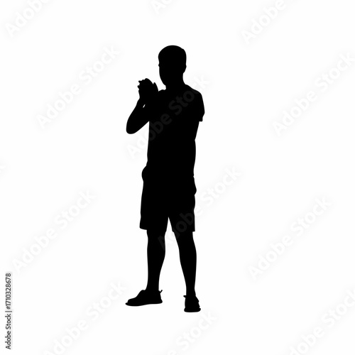 Musician adjusting sound level silhouette isolated on white background