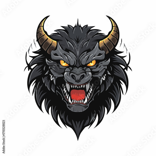 Pixel Art Demon Beast Head Glowing Eyes