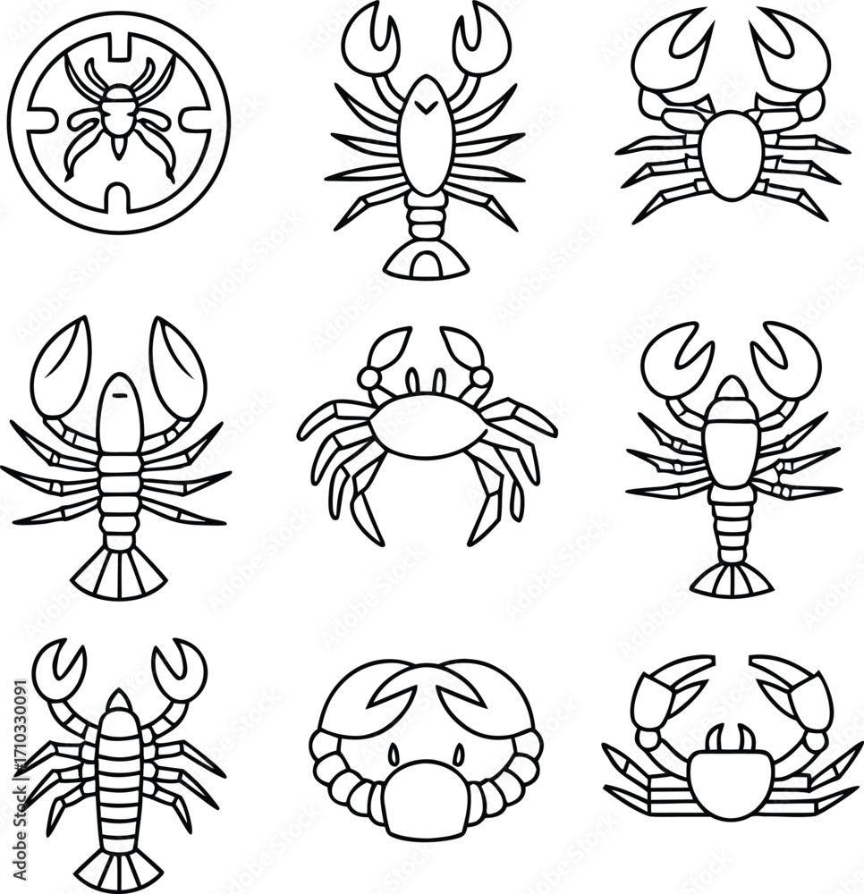Obraz premium Line art sea fish animal icon set 