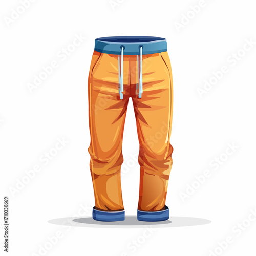 Orange Casual Pants with Blue Cuffs and Drawstring Waist