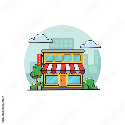 Store Building Vector Illustration for Market, Shopping, and Small Business Concept