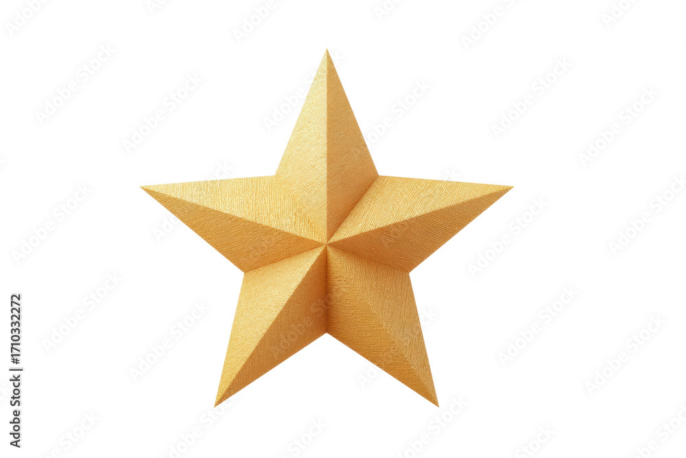 Obraz premium Geometric gold star with three-dimensional design on black background, cut out