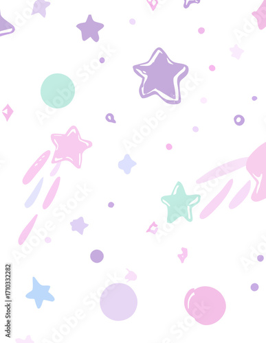 Patrón sin costuras de estilo vectorial con estrellas y elementos pastel