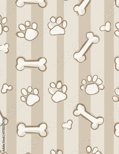 Patrón sin costuras de huesos de perro y huellas de patas en estilo vectorial simple