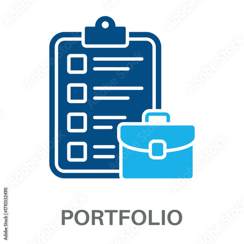 Portfolio Silhouette Glyphs Color Blue Concept Simple Style Design Vector