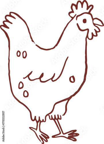 Cute hand drawn line art whimsical illustration of rooster. Outlined vector clip art