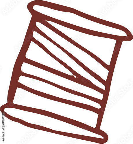 Cute hand drawn line art whimsical illustration of roll of thread. Outlined vector clip art
