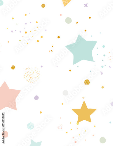 Patrón sin costuras de estilo vectorial: Estrellas y confeti pastel