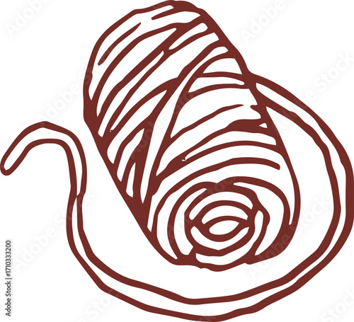 Cute hand drawn line art whimsical illustration of ball of yarn thread. Outlined vector clip art