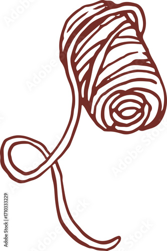 Cute hand drawn line art whimsical illustration of ball of yarn thread. Outlined vector clip art	