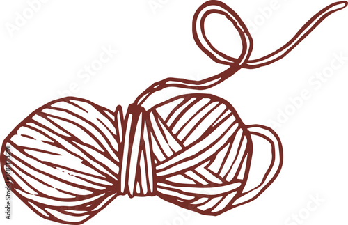 Cute hand drawn line art whimsical illustration of ball of yarn thread. Outlined vector clip art	