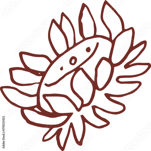 Cute hand drawn line art whimsical illustration of sunflower late summer flower. Outlined vector clip art