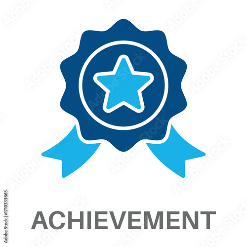 Achievement Silhouette Glyphs Color Blue Concept Simple Style Design Vector