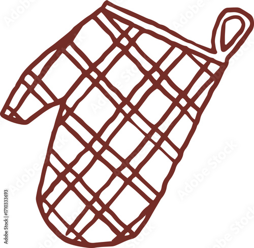 Cute hand drawn line art whimsical illustration of oven glove. Outlined vector clip art