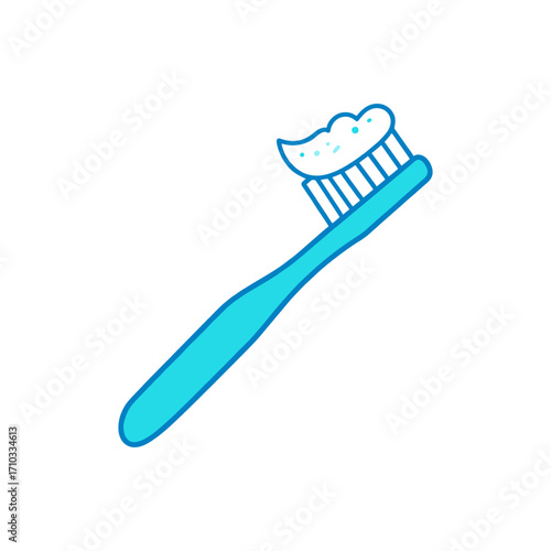 Vector toothbrush with toothpaste foam, colorful flat design
