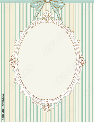 Marco ovalado pastel vintage con fondo rayado