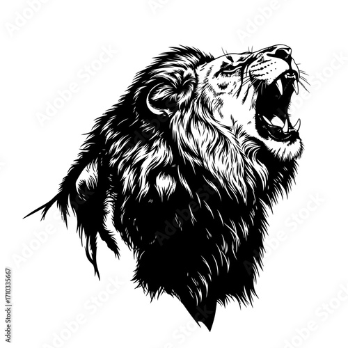 Roaring lion head silhouette isolated on white background