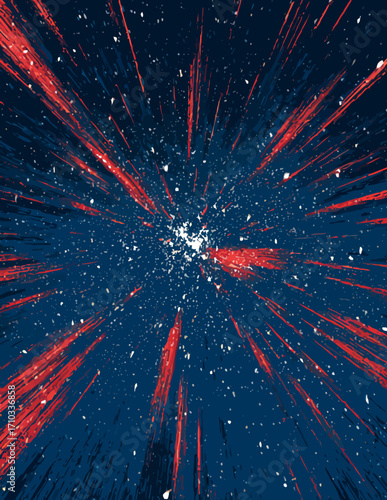 Explosión de energía vectorial abstracta en tonos rojos y azules
