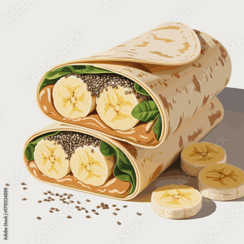 Peanut Butter Banana Wrap with Chia Seeds Illustratin