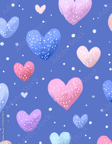 Patrón sin fisuras de corazones vectoriales, estilo acuarela, colores pastel