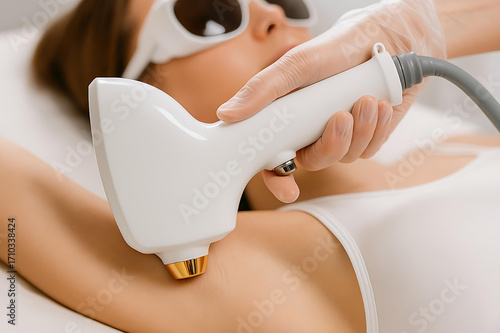 Stunning woman achieving hair-free skin with permanent laser hair removal