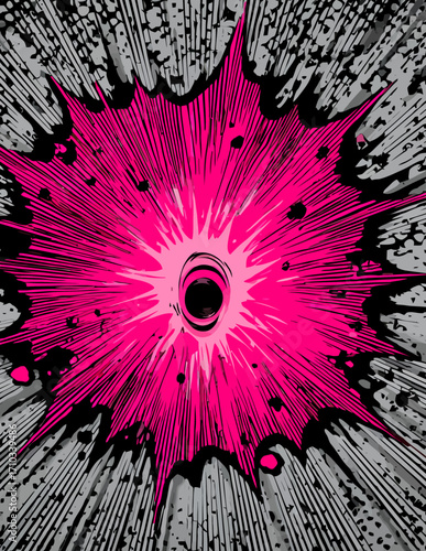 Explosión radial rosa y negra estilo cómic vectorial