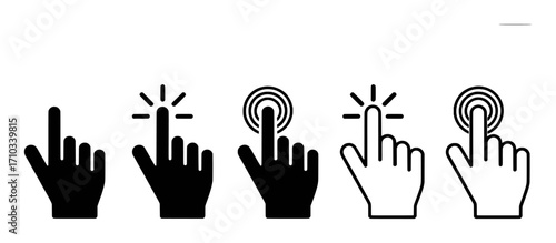 Set of Hand Cursor Icons: Click, Touch, Select, and Tap Actions