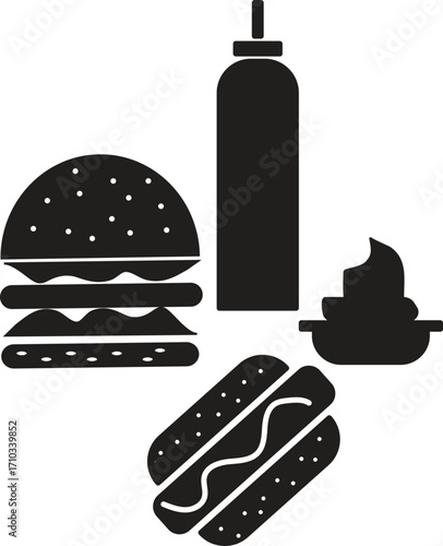 Delicious Burger, Hot Dog, and Condiments Fast Food Icons