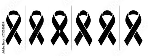 Six black awareness ribbons, one with a small keyhole cutout